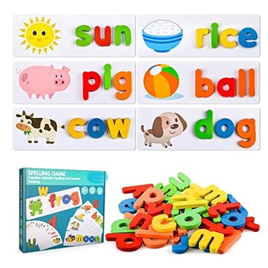 Wooden Alphabet Letter Matching Toy for Kids (A–Z) | English Spelling Puzzle with Flash Cards | Preschool Learning Game for Ages 3–6