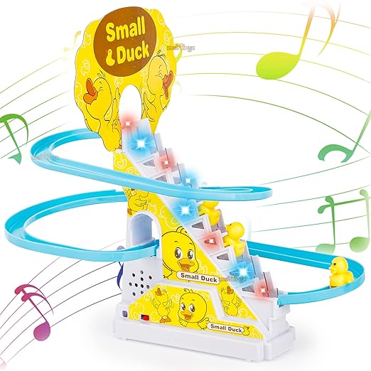 Duck Climbing Stairs Toy with Music & LED Lights – Automatic Escalator Slide Toy for Kids