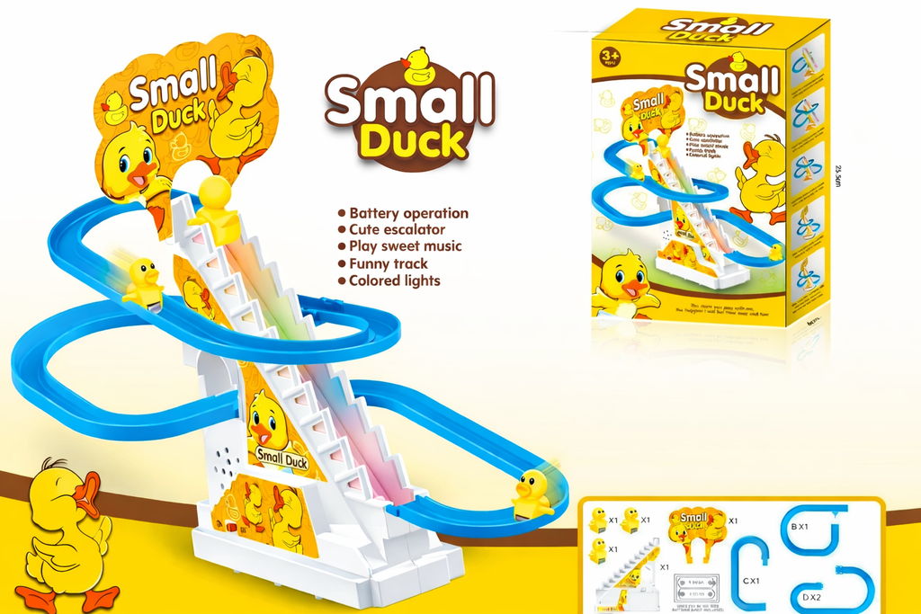 Duck Climbing Stairs Toy with Music & LED Lights – Automatic Escalator Slide Toy for Kids