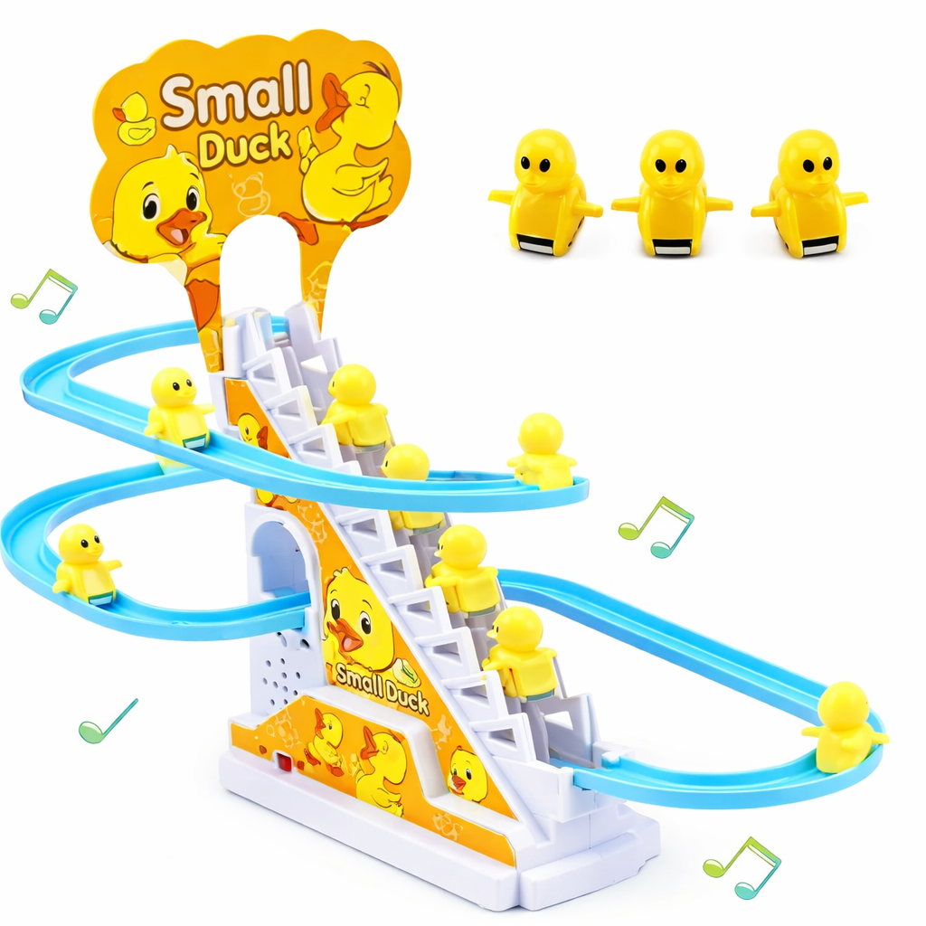Duck Climbing Stairs Toy with Music & LED Lights – Automatic Escalator Slide Toy for Kids