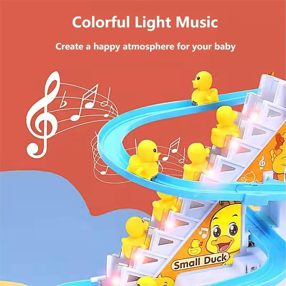 Duck Climbing Stairs Toy with Music & LED Lights – Automatic Escalator Slide Toy for Kids