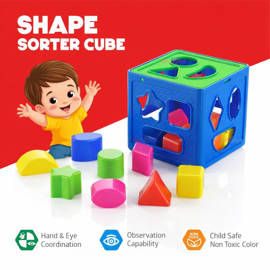 Shape Sorting Cube with 18 Shapes & Colors – Educational Learning Activity Toy for Kids Boys & Girls (2–4 Players)