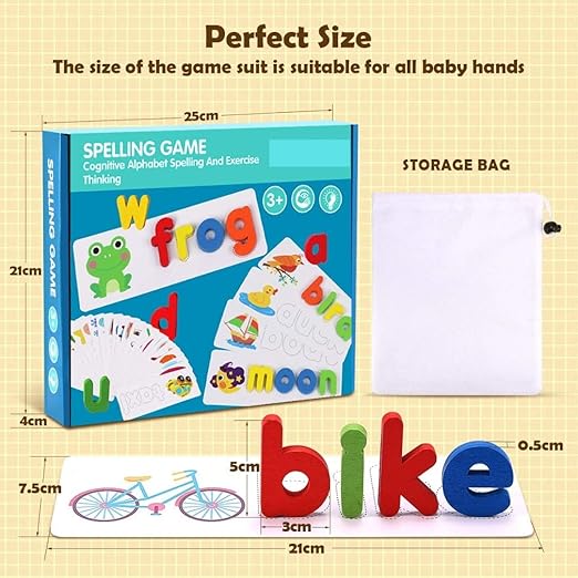 Wooden Alphabet Letter Matching Toy for Kids (A–Z) | English Spelling Puzzle with Flash Cards | Preschool Learning Game for Ages 3–6