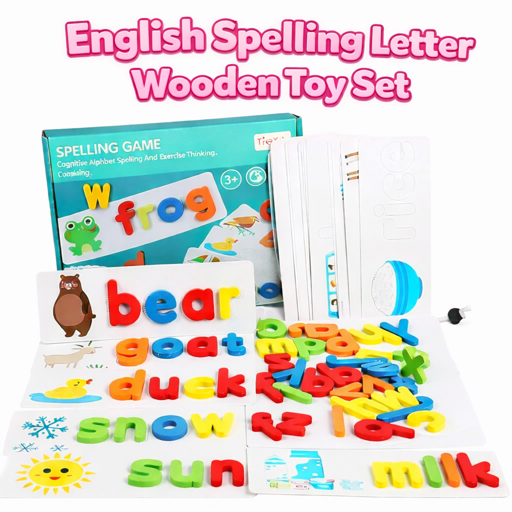 Wooden Alphabet Letter Matching Toy for Kids (A–Z) | English Spelling Puzzle with Flash Cards | Preschool Learning Game for Ages 3–6