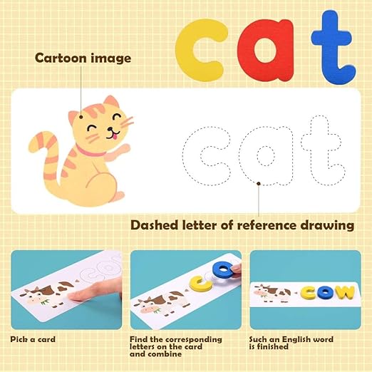 Wooden Alphabet Letter Matching Toy for Kids (A–Z) | English Spelling Puzzle with Flash Cards | Preschool Learning Game for Ages 3–6