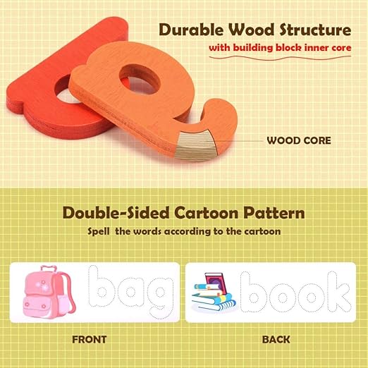 Wooden Alphabet Letter Matching Toy for Kids (A–Z) | English Spelling Puzzle with Flash Cards | Preschool Learning Game for Ages 3–6